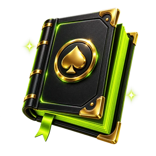 Black and lime guide book with a gold spade emblem