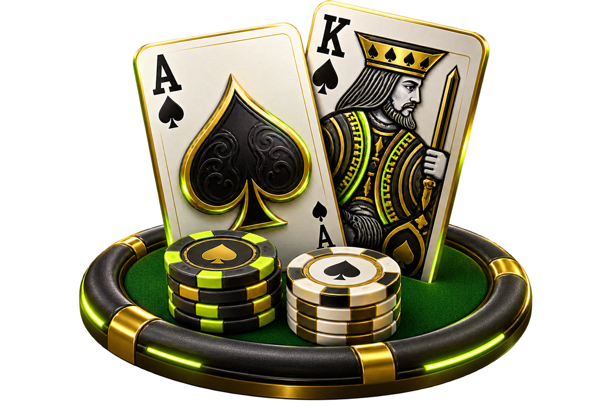 Ace and king playing cards with poker chips